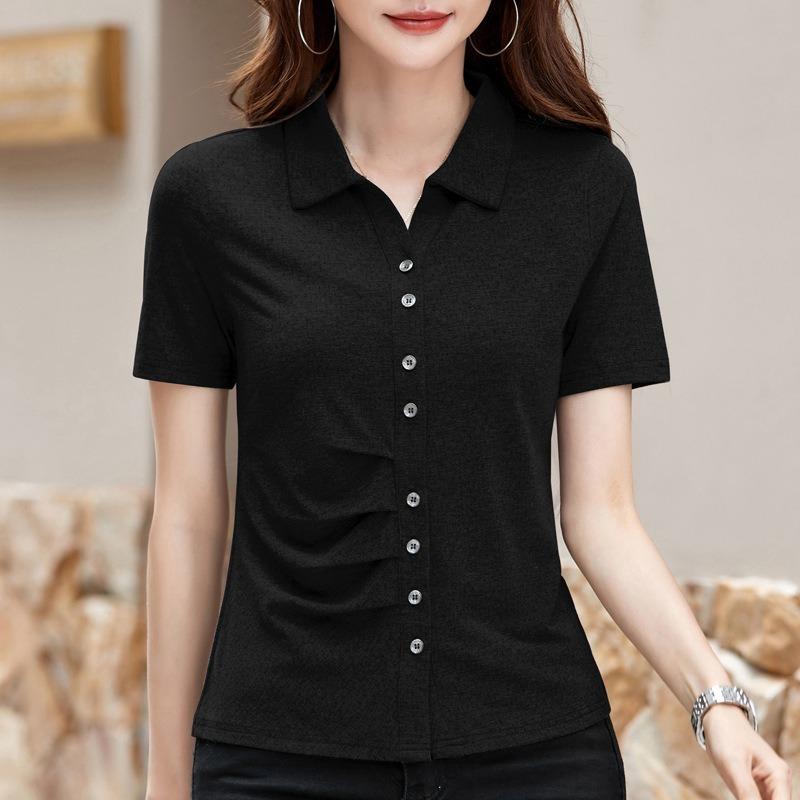 Damen Sommer Neues Revers Kurzarm T-Shirt Slim Dünn Lässig Halbarm POLO-Shirt