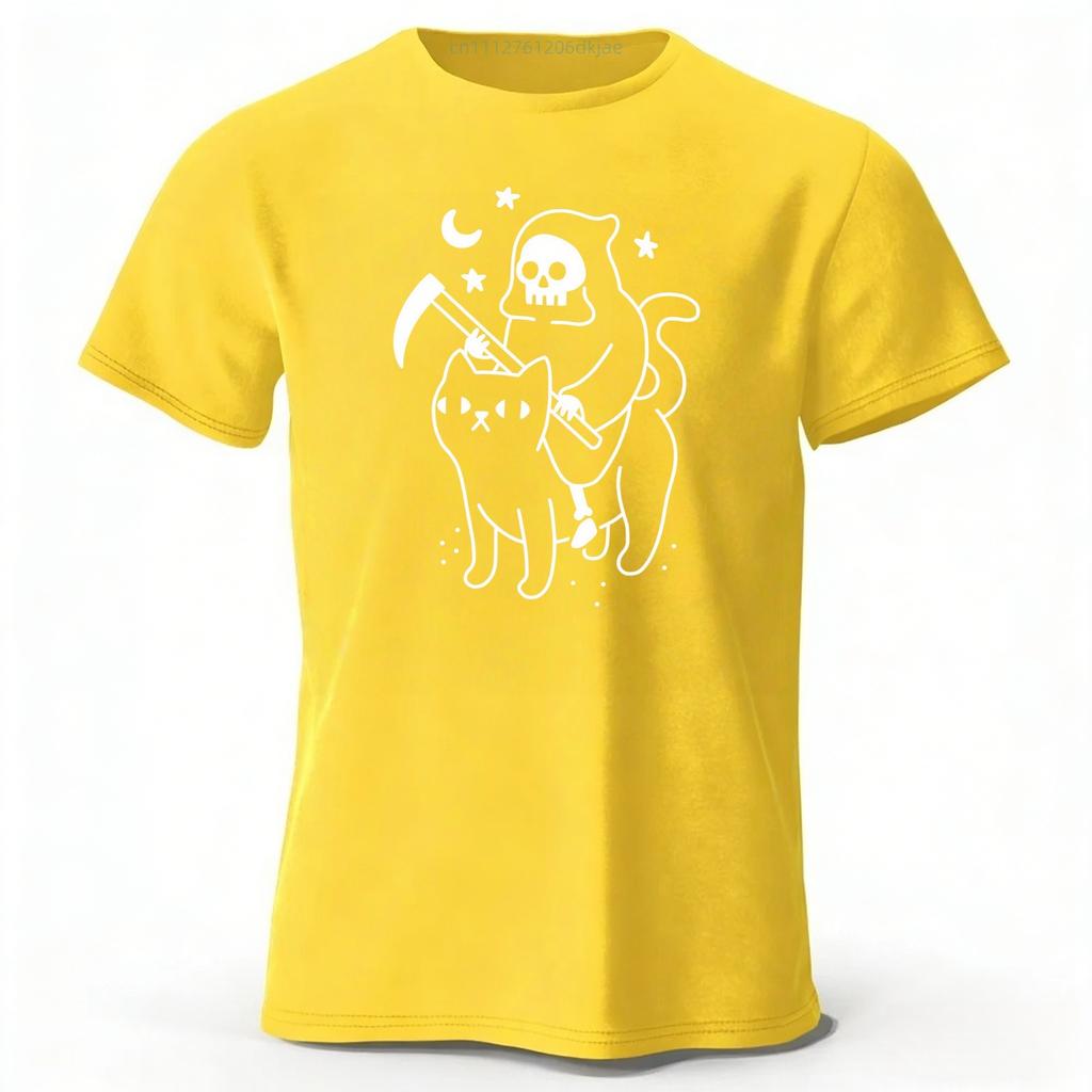 New Cute Death Cat Pure Cotton Tshirt for Men Large Size Loose Speed Drying Sports Top for Women Casual Fashion Short Sleeve
