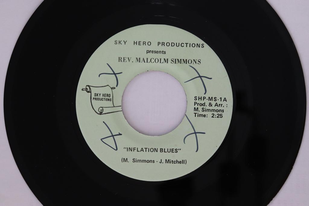 7inch Record REV. MALCOLM SIMMONS - Inflation Blues SHPMS1 Sky Hero Produc 1980 US Blues Used