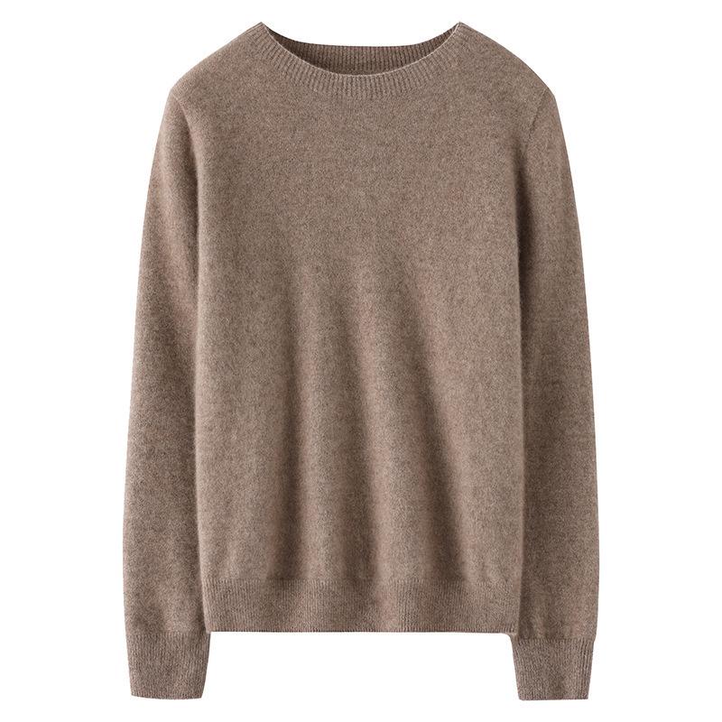 Women's Pure Cashmere Round Neck Sweater: Autumn/Winter Loose Solid Color Knitwear