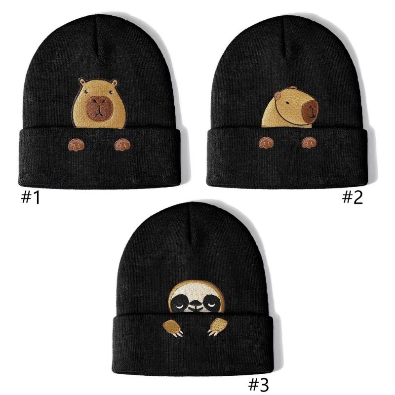 Cute Capybara Embroidered Beanies Soft Stretchy Acrylic Hat Unisex Design For Family Friendly Activities And Travel