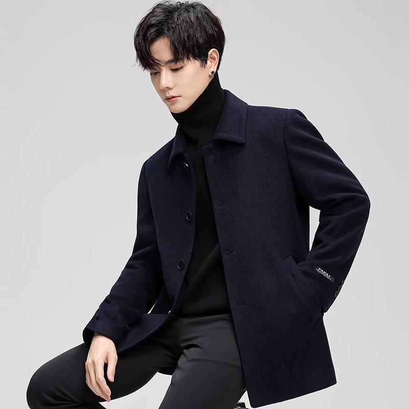 FAPAI Men's 88% Wool Blend Single-Breasted Mid-Length Coat