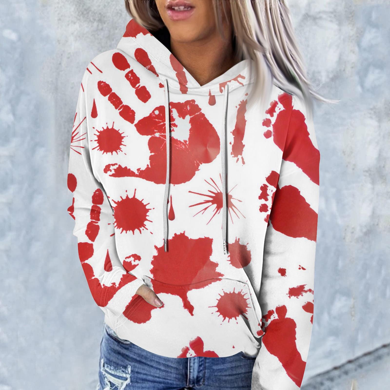 

Женская модная повседневная толстовка с капюшоном и длинным рукавом с принтом на Хэллоуин XL красный