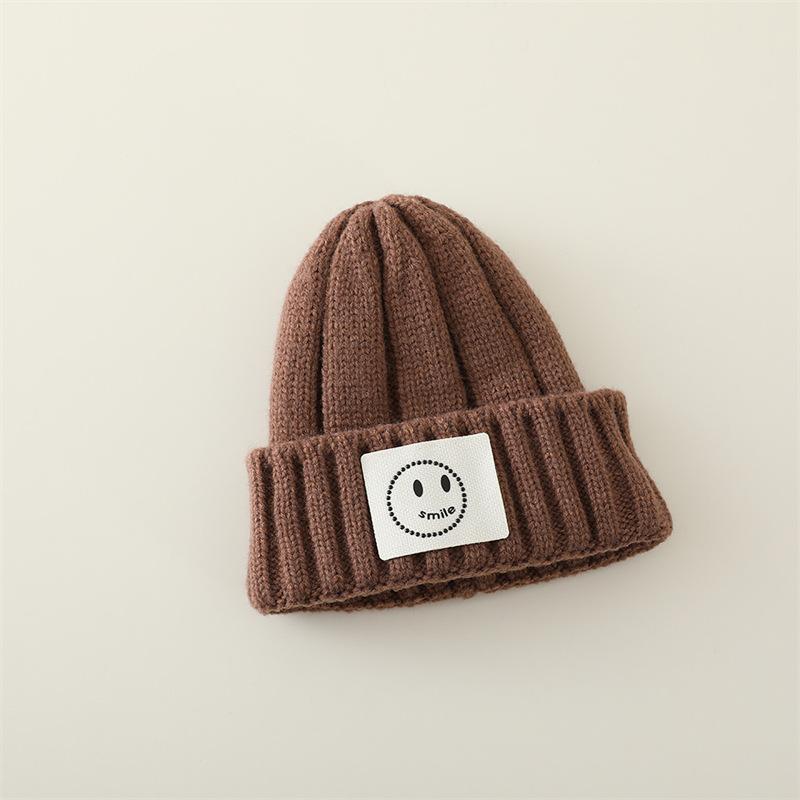 New Solid Color Versatile Children's Hats for Infants and Young Children To Keep Warm Simple and Smiling Woolen Knitted Hats Trendy