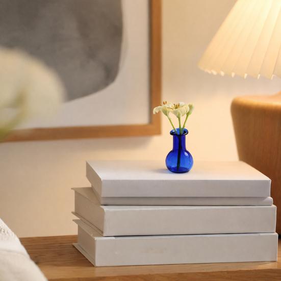 Miniature Vase, Tiny Blue Glass Vase, Small Flower Holder, Cute Mini Vase for Miniature Houses DIY Refrigerator Magnets (Magnets Not Included)