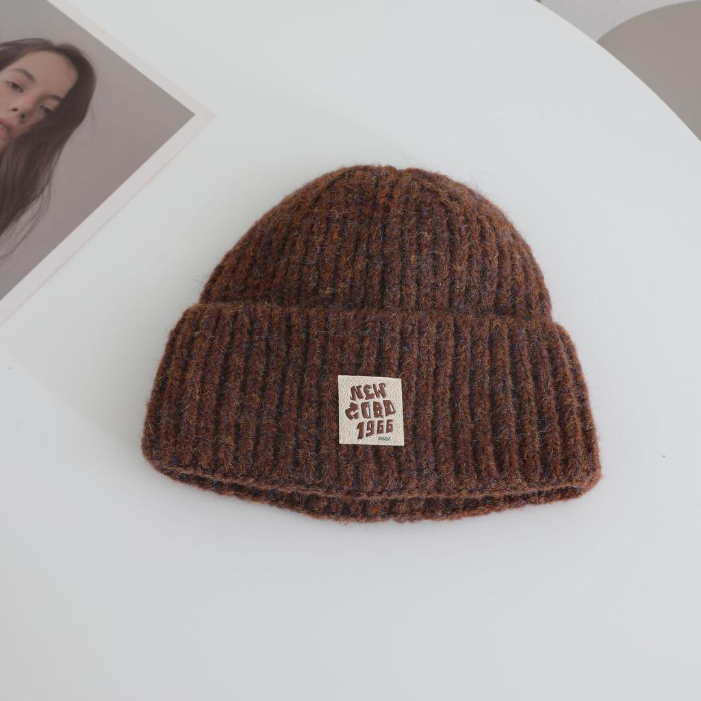 Letter labeled Knitted Hat for Women's Autumn and Winter New Collection Warm Thickened Cold Hat That Looks Good on The Face Small Ear Protection