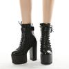 Fashion Spring Autumn Fashion Women Boots High Heels Platform Buckle Lace Up Leather Short Booties Black Ladies Shoes Promotion