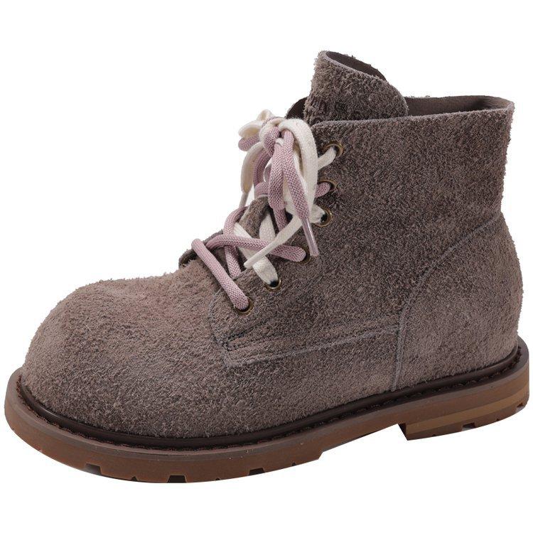 

In the spring and autumn of 2025, the new thick sole will increase by 4cm~ fashionable big round head contrasting color double shoelaces short Mart 40 серый