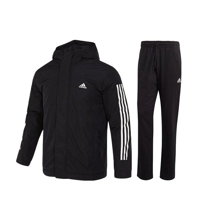 

Adidas Толстовка с капюшоном на молнии и прямые брюки на шнурке, повседневный спортивный костюм для мужчин, черный IP2537+IC9425 S