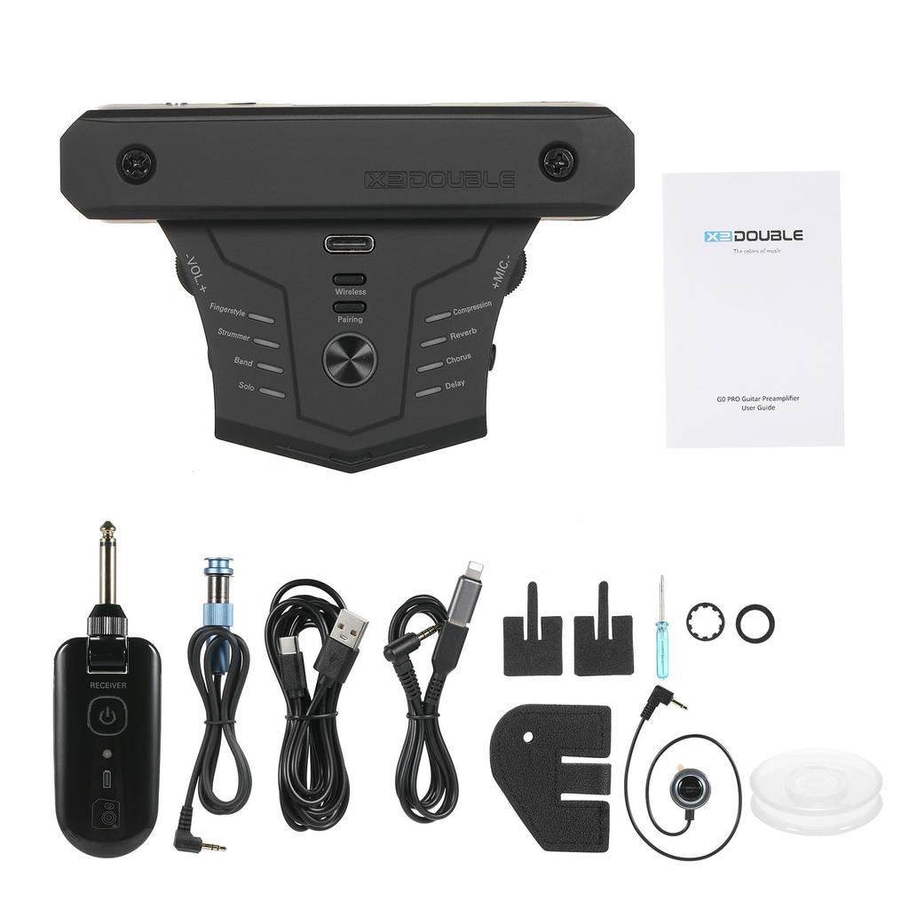 DOUBLE G0 Pro Guitar Preamplifier BT Preamp Pickup Acoustic Chorus Delay Reverb Effects Soundhole Pickup with Receiver Built-in Rechargeable Battery