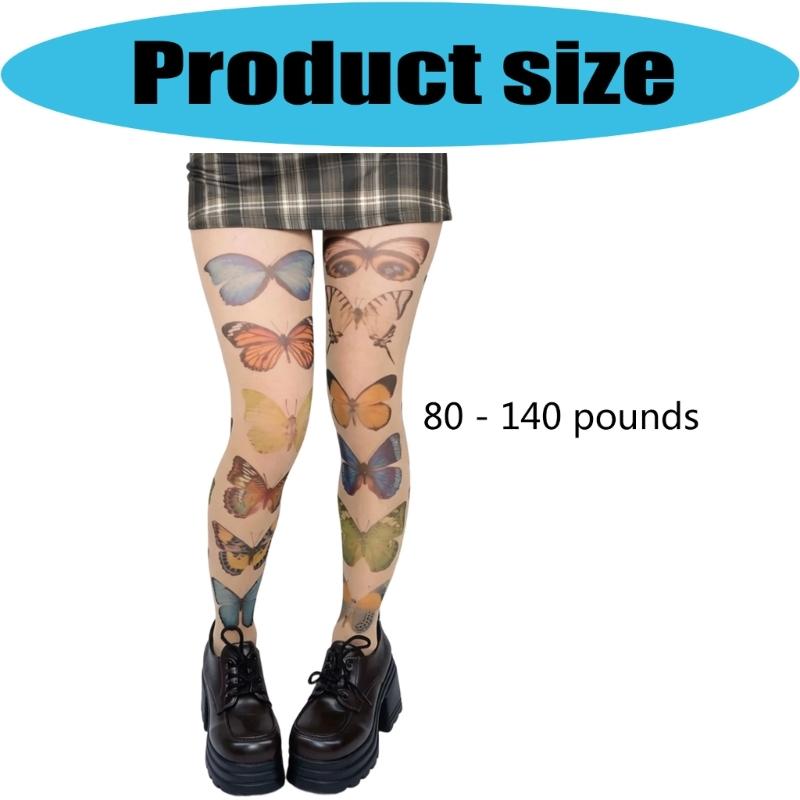 Whimsy Butterfly Printed Tights Stockings for Women Japanese Elegant Gothic Grunge Patterned Pantyhose Leggings