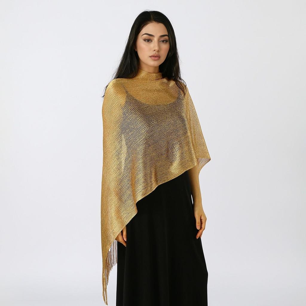 Premium Women Tassel Elegant Ladies Party Shawl Gold Silver Shimmer Wedding Stoles Glitter Golden Beach Smock Metallic Scarves
