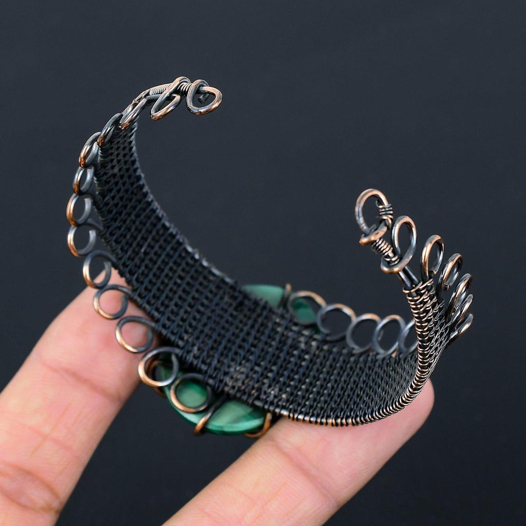 Fancy Malachite Gemstone Pure Copper Wire Wrapped Handmade Cuff/ Bangle Jewelry
