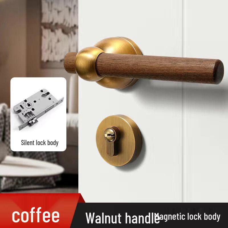 Chinese Style Minimalist Magnetic Walnut Wood Silent Bedroom Door Handle