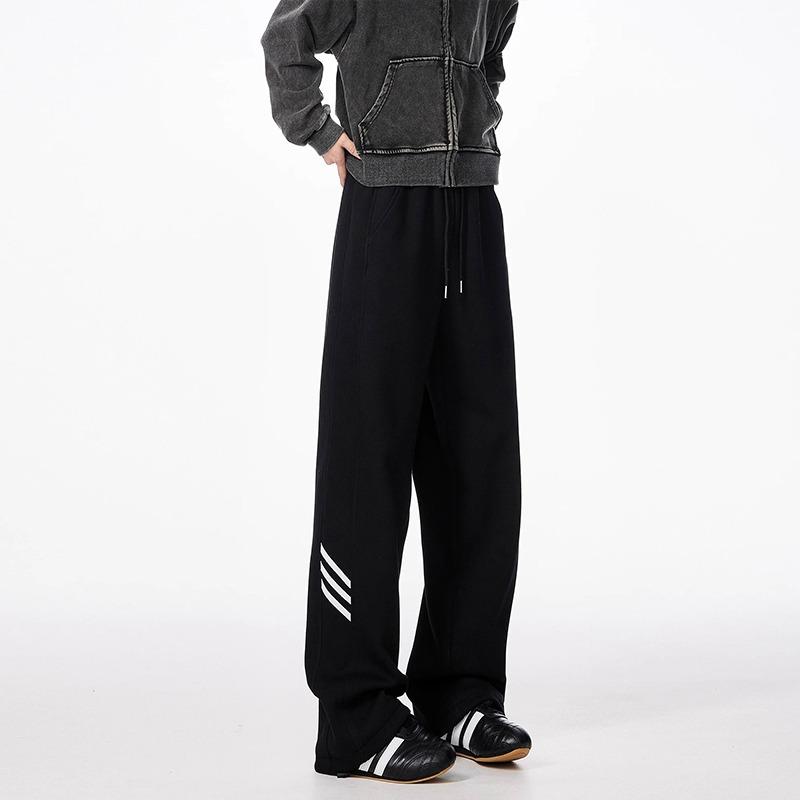 

New heavy striped sweatpants men s spring and autumn American trendy brand loose straight casual drape wide-leg trousers 3XL чорний