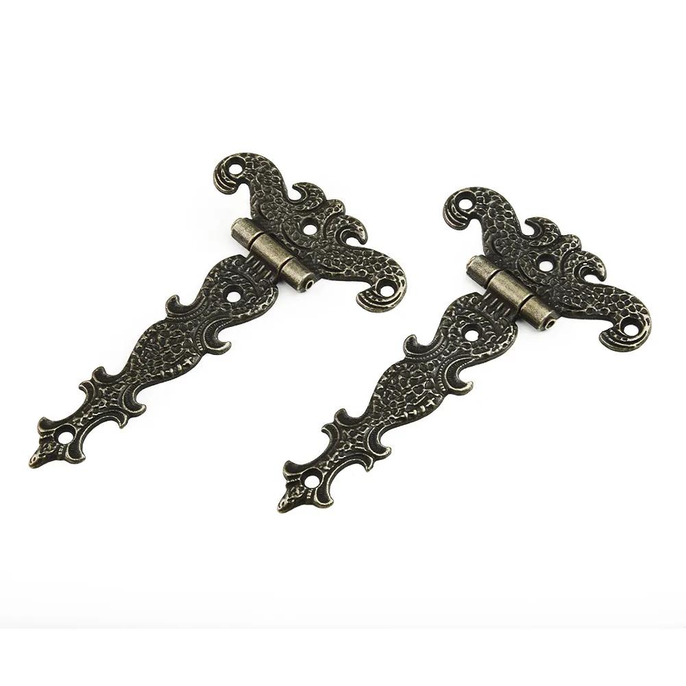 2pcs Hinges + 10 Screws Retro Bronze Zinc Alloy Butt Hinges Antique Wooden Box Decorative Hinge Repair Kit Furniture Home
