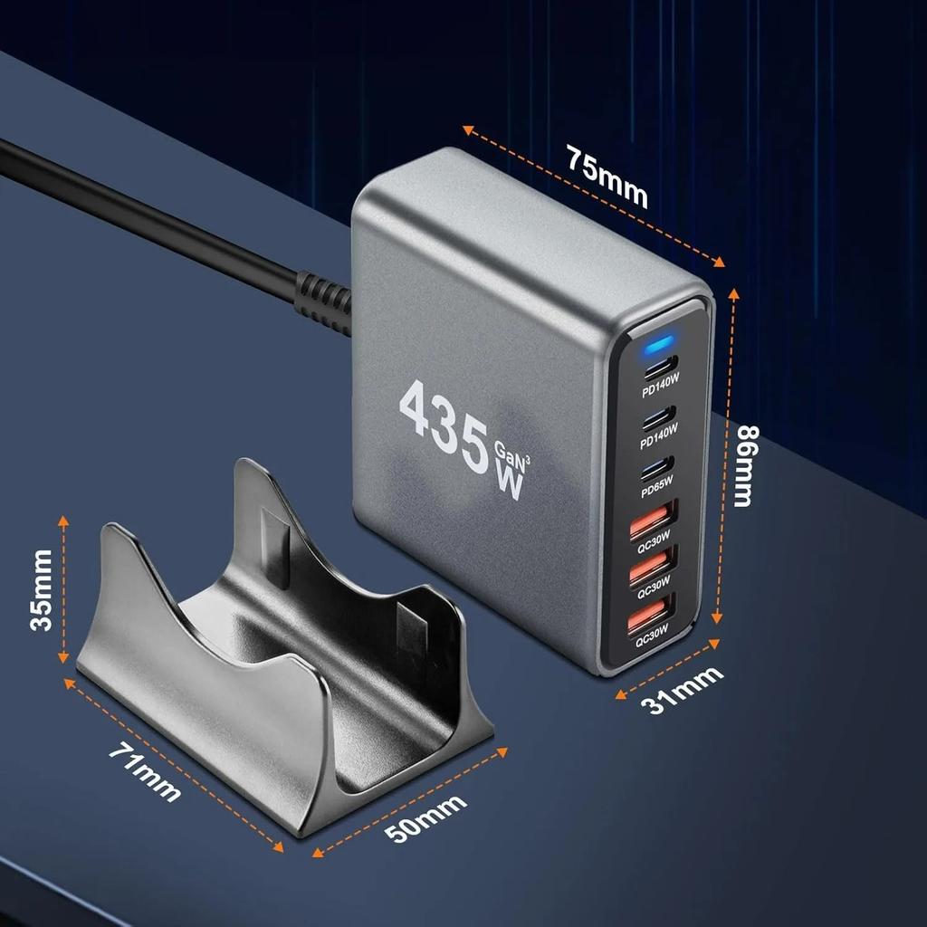 Desktop Charging Station 6 Port GaN USB C Charger 3 USB C 3 USB A Fast Charger for Laptop Tablet IPhone Android