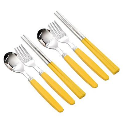 Raonnuri Pick Me Color Basic Children's Spoon and Fork Set, [Spoon 2p + Chopsticks 2p + Fork 2p], [Mustard]