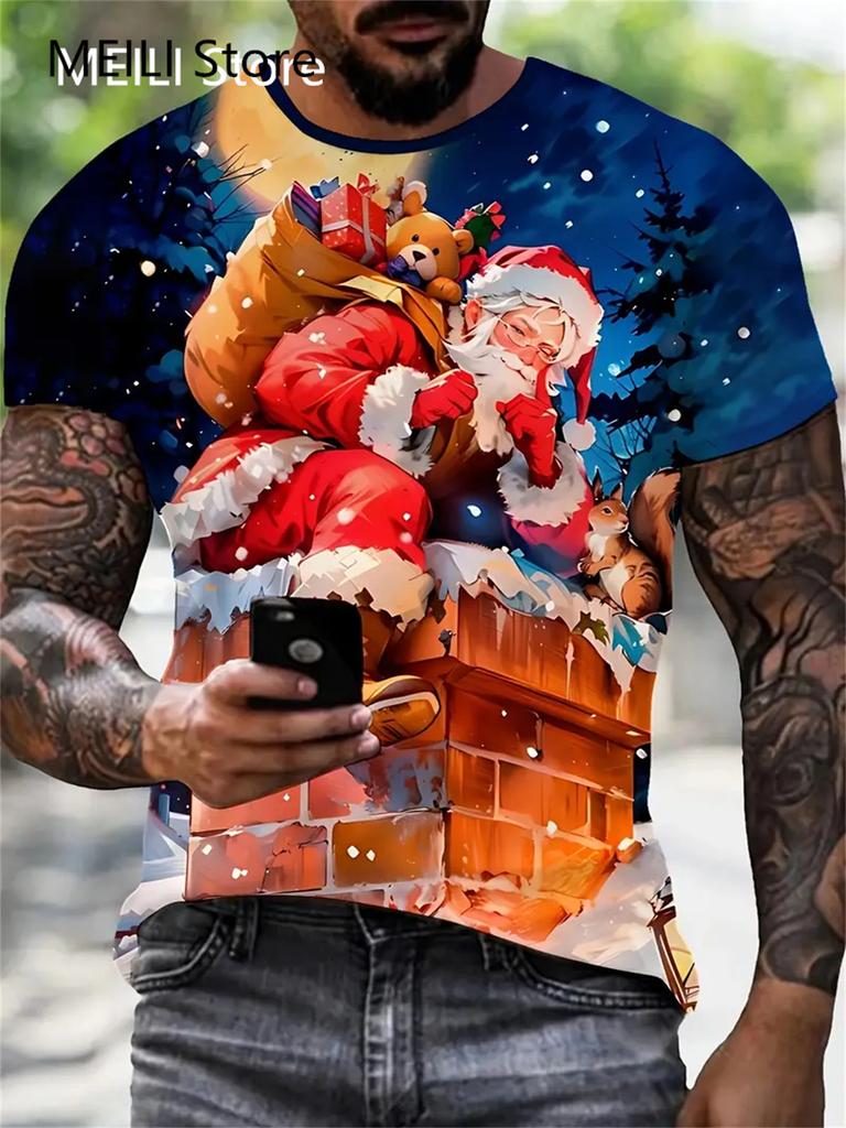 Christmas Unisex's T Shirt Funny 3d Santa Claus Print T Shirts Casual Pullover Short Sleeve Fashion Shirts Graphic Tees Sweatshirt