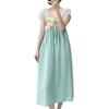 Hanfu nightdress women's summer square neck short-sleeved skirt solid color lace-up national style cotton and silk loungewear mint green cotton silk 
