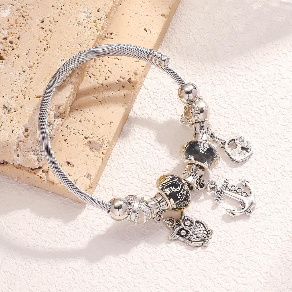 1PC Women's Fashion Multi Element Beaded Ship Anchor Owl Lock Bracelet Date Travel Banquet Party Festival Dress Up Gift