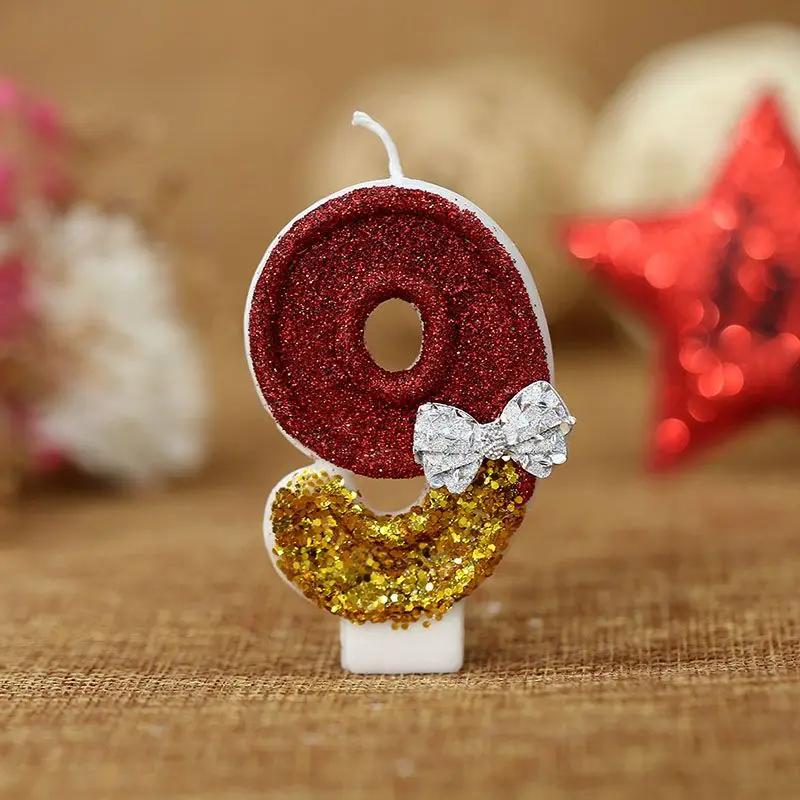 New Bow Birthday Candle, Creative Handmade Cake Candle Red Gold Digital Candle 0 To 9 Characters Independent Packaging Candle