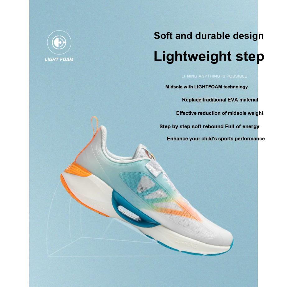 Li Ning Kinder Cloud Light Foam Synthetikleder Bequem Stoßdämpfung Atmungsaktiv Unterstützung Low Top Laufschuhe Kinder Laufschuhe YKFU020-9