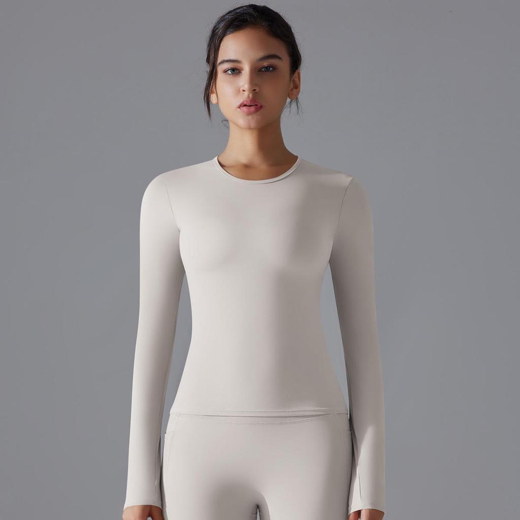 Women's Double-Sided Brushed Long-Sleeve High-Elastic Sports T-Shirt