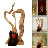 Wooden Couple Ornament Kissing Statue Love Heart Shaped Sculpture Handmade Wood Carving for Home Romantic Decor