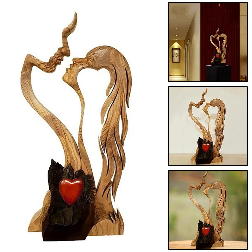 

Wooden Couple Ornament Kissing Statue Love Heart Shaped Sculpture Handmade Wood Carving for Home Romantic Decor China Mainland