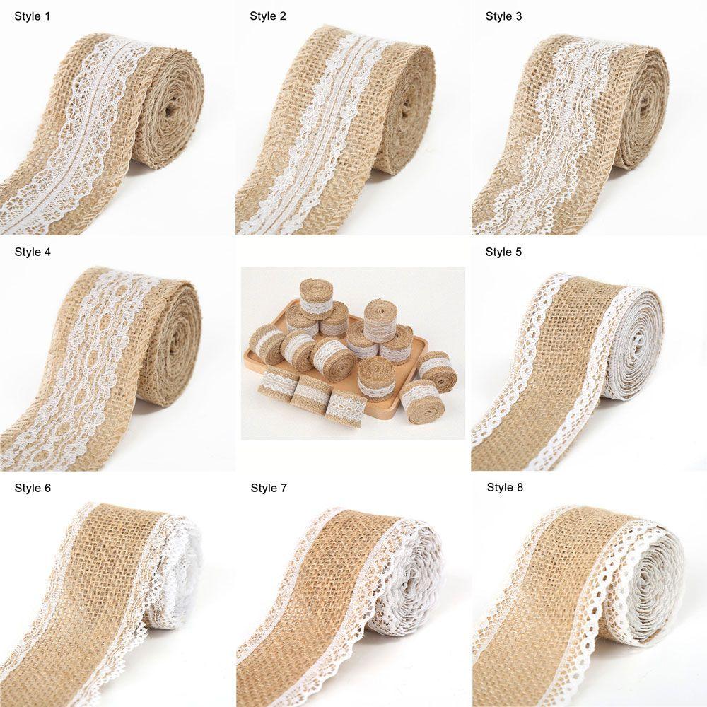 Rustic Style Burlap Rolls With Lace Natural Jute Jute Ribbon Vintage Style Sisal Lace Trim Burlap Ribbon Wedding Decoration
