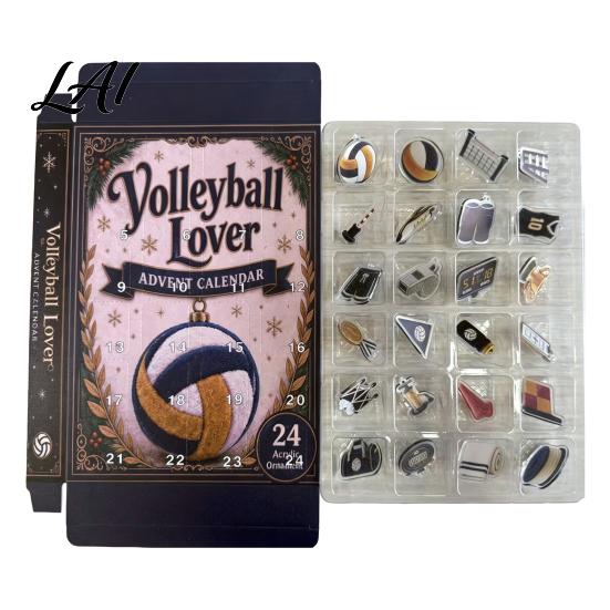 Volleyball-Enthusiast Sammler-Liebhaber Adventskalender 2026 2D Acryl Sport-Thema Schmuckset 24 Rucksack-Anhänger für Jugendliche Tage Weihnachten