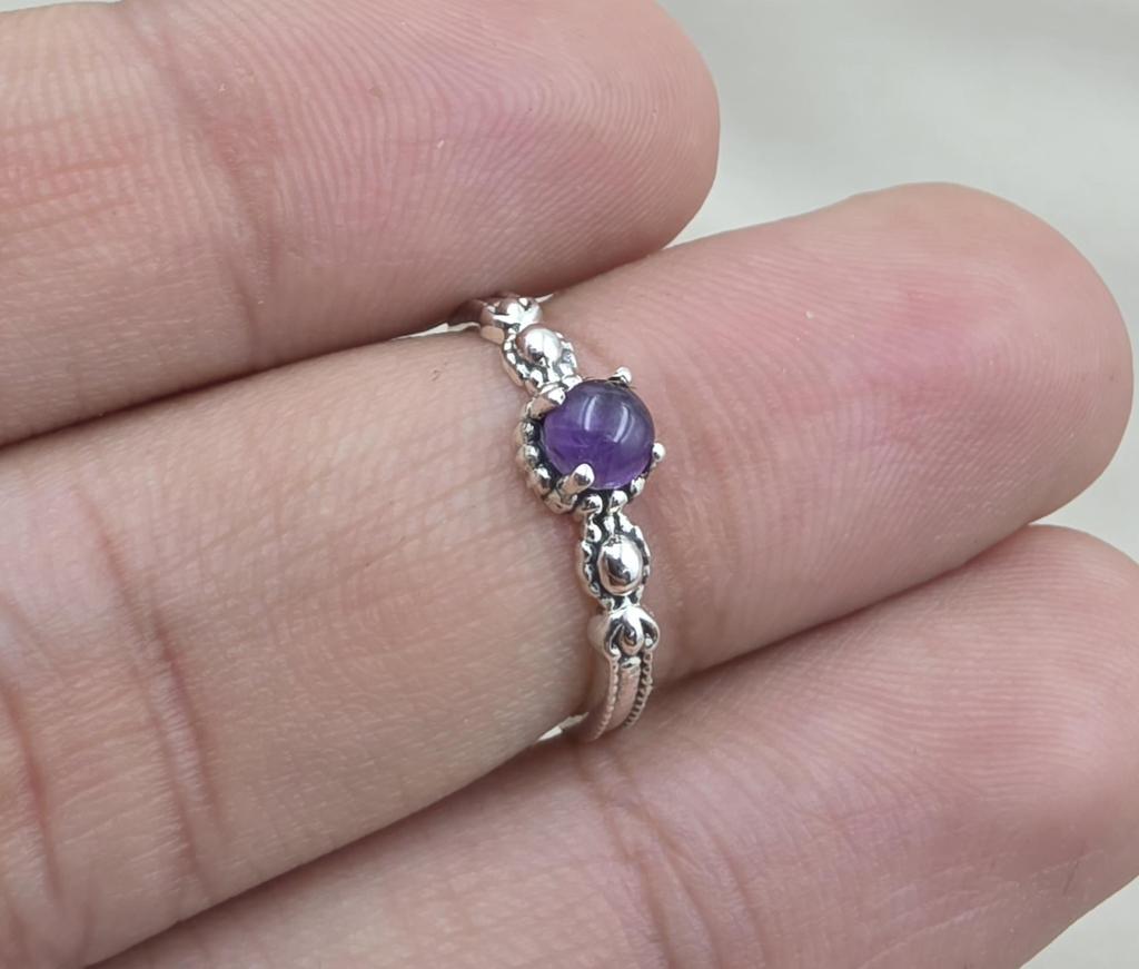 925 Sterling Silver Amethyst Ring, Minimalist Stackable Gemstone Jewelry