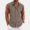 Men's Solid Color Lapel Button Up Vest Shirt T-shirt Top