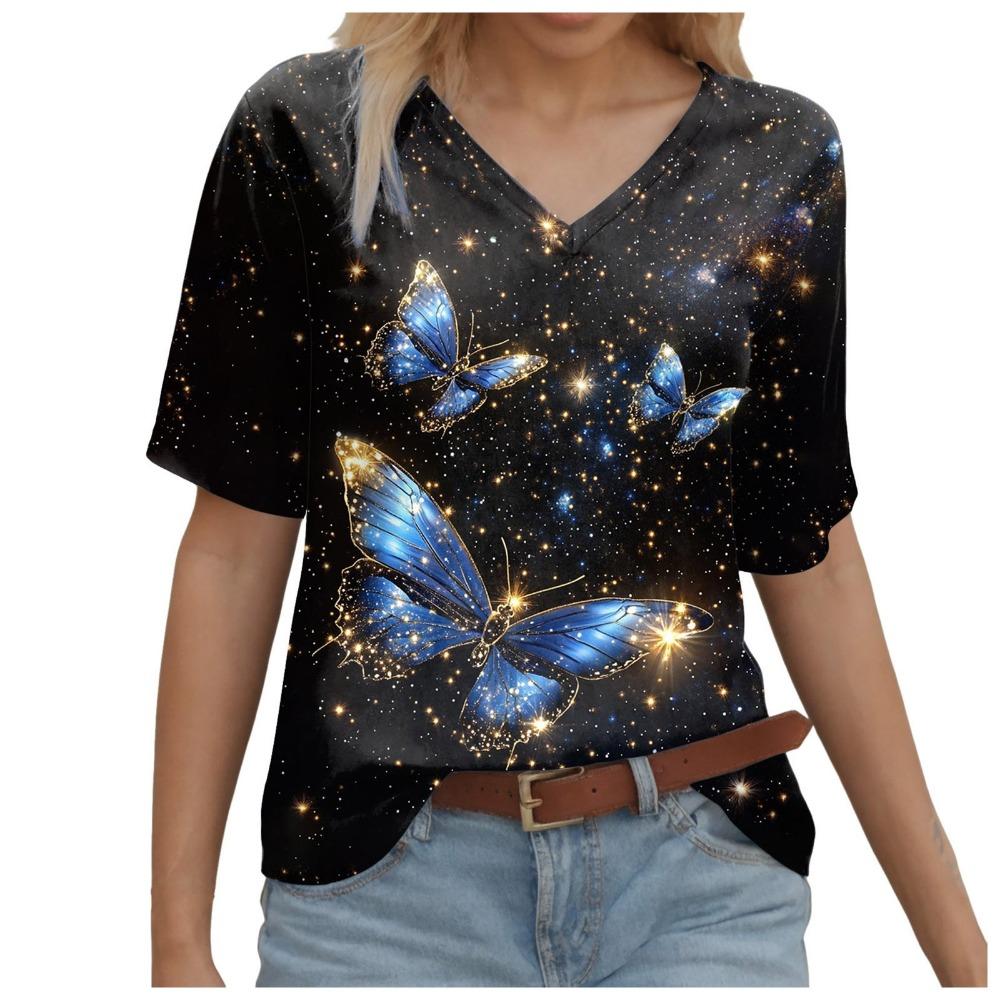 

Women s printed fashionable shirt V-neck short sleeved loose and fashionable 5XL