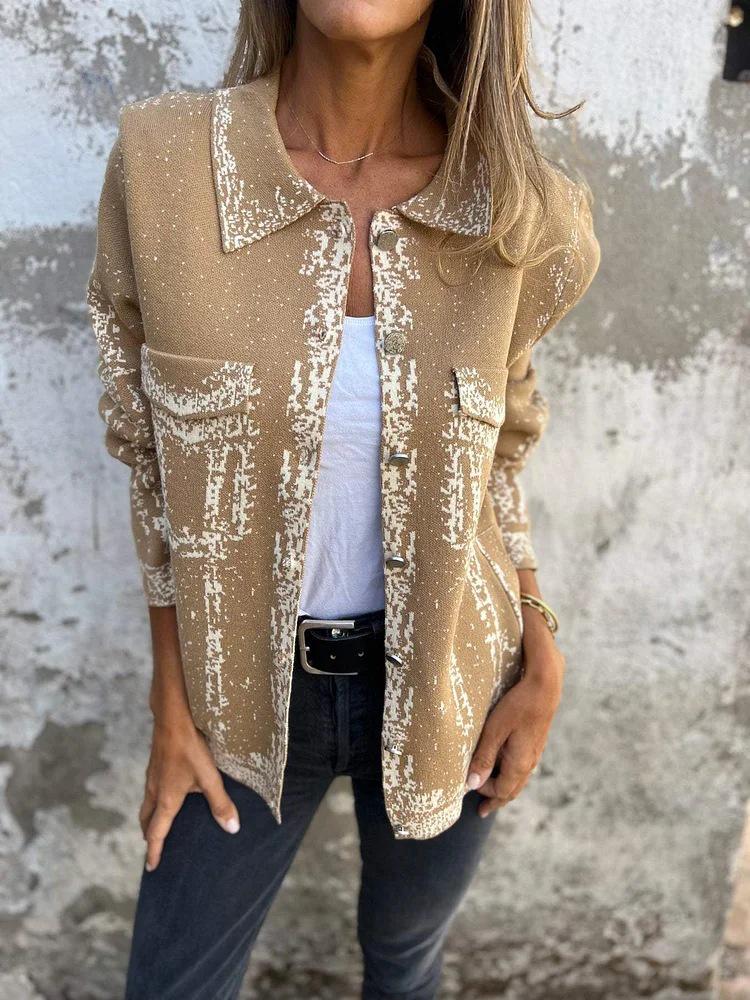 

2026 Autumn/Winter Turn-Down Collar Mottled Metal Buckle Knitted Cardigan XL хаки