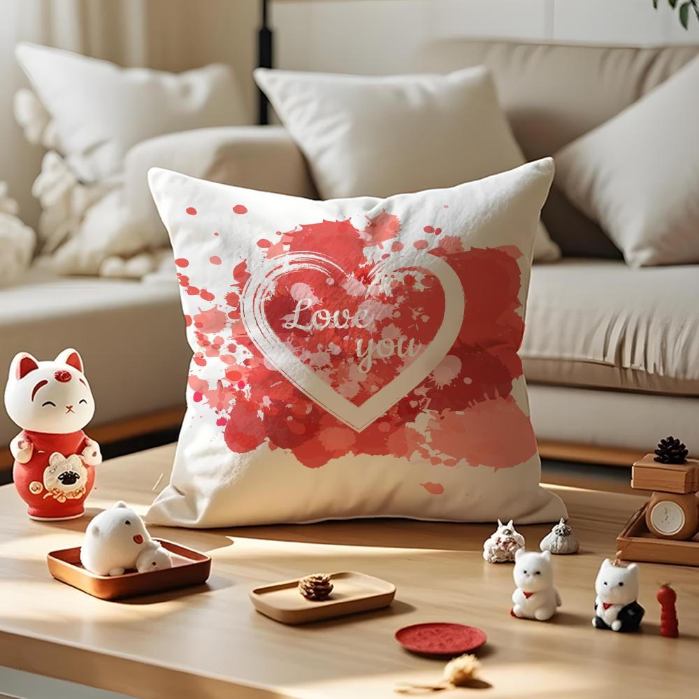 Valentine Red Heart Pillow Case Antidustmite Pillowcase Invisible Zipper Silky Short Plush Sofa Cushion Cover