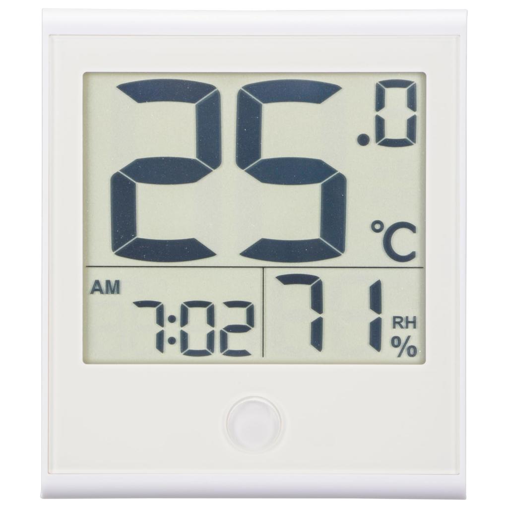 OHM Digital with Large Wall Thermometer/Hygrometer Display, Easy-to-Read Temperature, Clock, Calendar, Time, Date, White, TEM-210B-W (Product Code