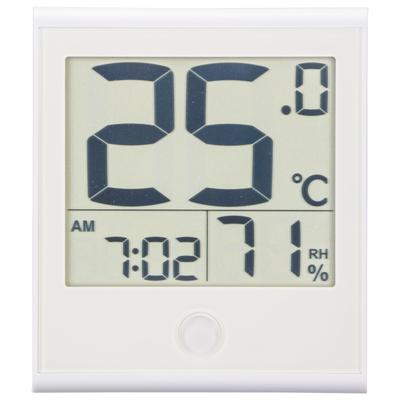 OHM Digital mit großem Wandthermometer/Hygrometer-Display, gut lesbare Temperatur, Uhr, Kalender, Zeit, Datum, Weiß, TEM-210B-W (Produktcode