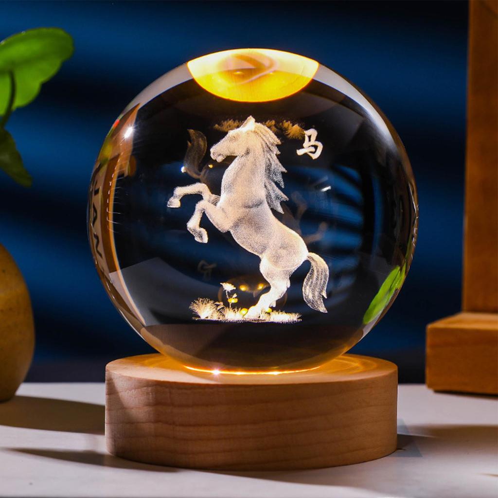 Crystal Ball Decor USB-Powered Table Decolamp Horse Figurine Lighted Crystal Ball For Cafe Kid Rooms Tabletops Bedrooms Living