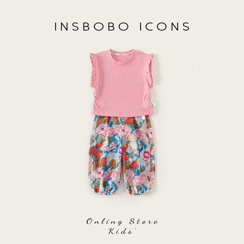 Insbobo Casual Baby Girl Pants Summer Wear Fashion Pink+Red Flower 100