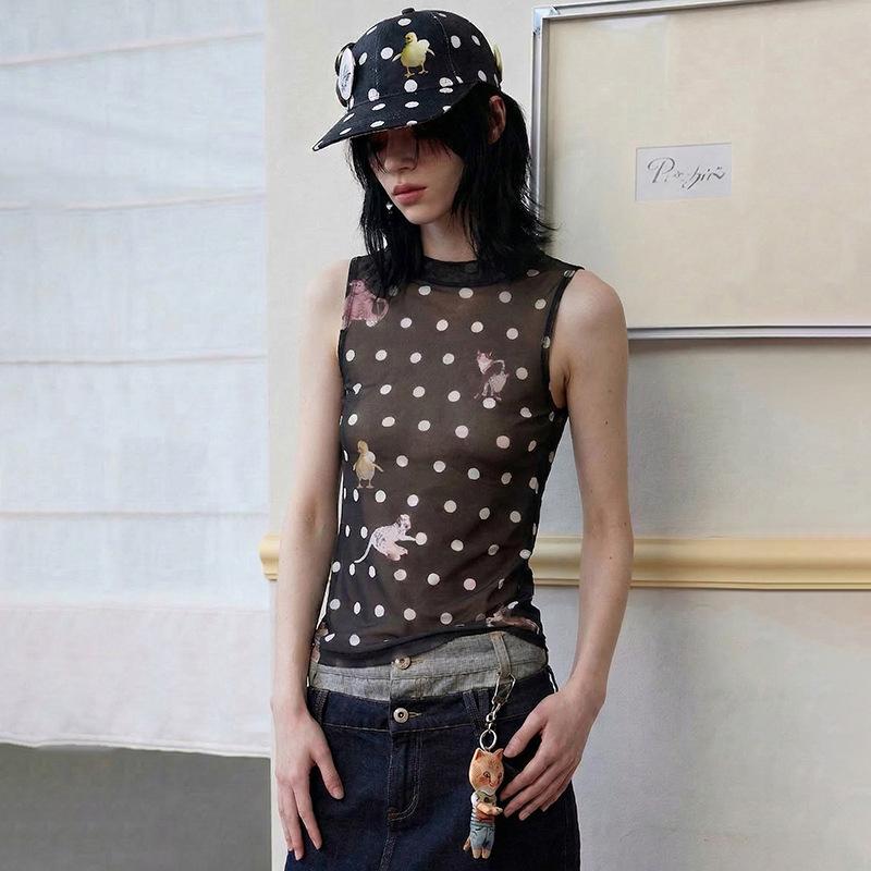Europe and the United States hot summer new women's clothing versatile animal polka dot printing waist sleeveless short vest