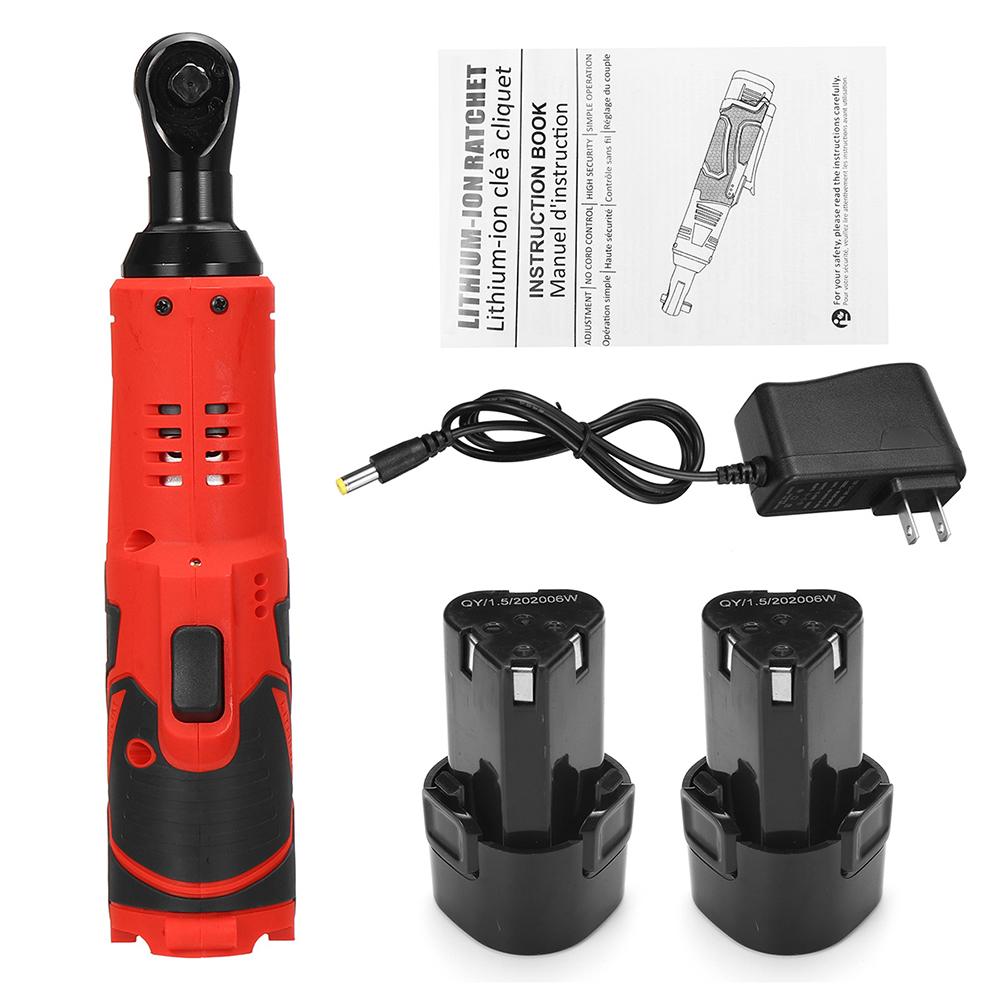 Rechargeable  Electric Wrench 12V 3/8" Cordless Ratchet Scaffolding 65N.m Right Angle Wrench Tools with 2Pcs Battery Charger Kit