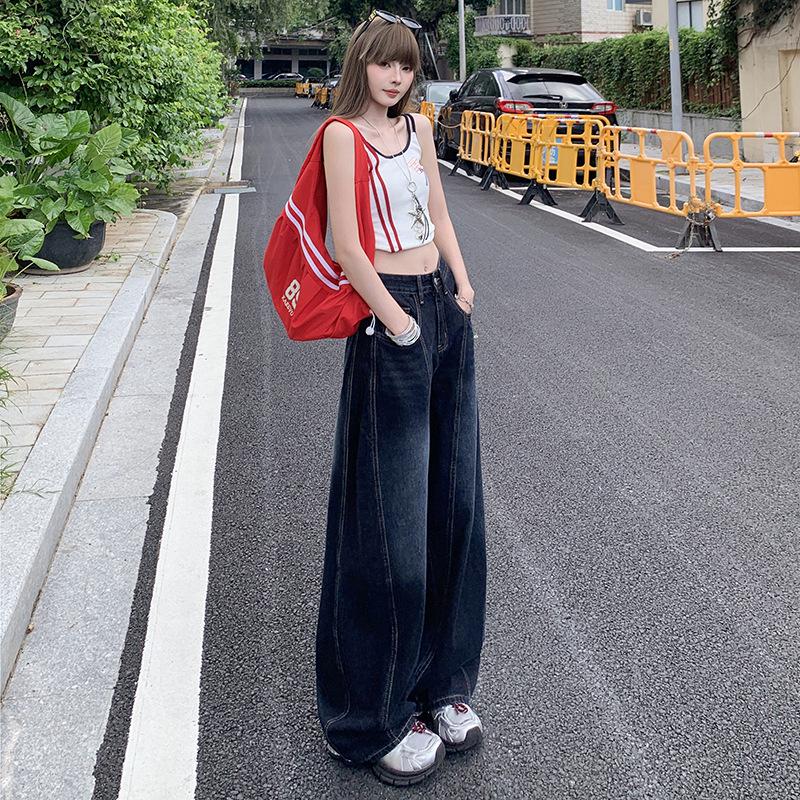 

Women s High-Waisted Scimitar Jeans: New Autumn Retro Wide-Leg, Slimming, Drapey Floor-Length Pants M