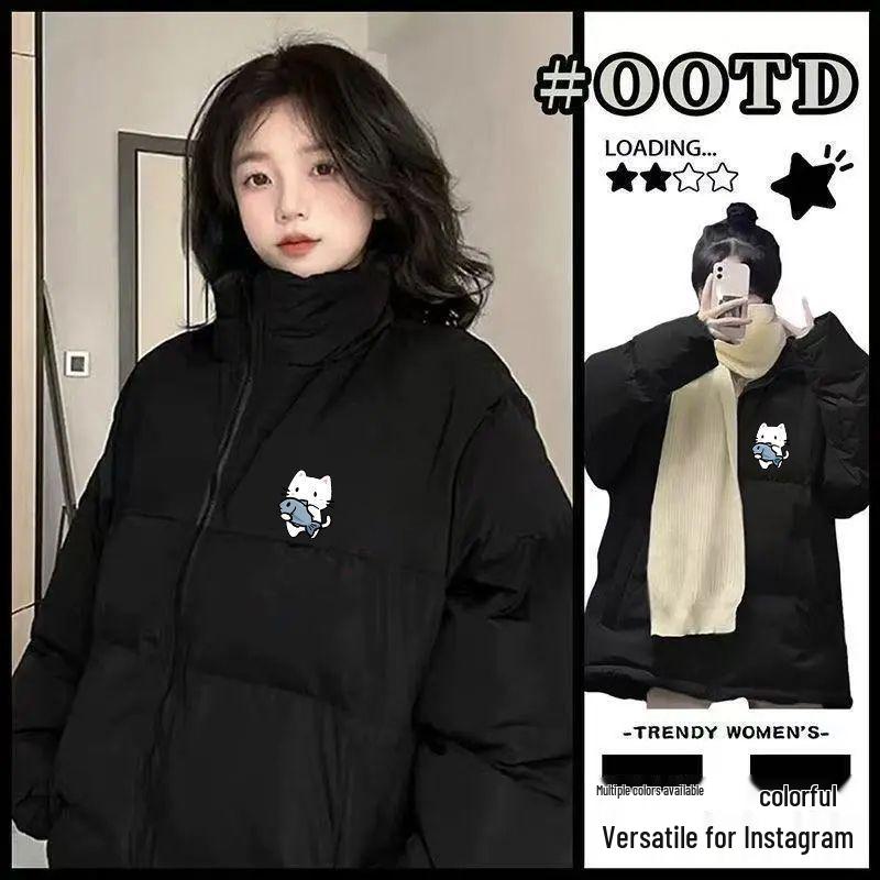 Unisex Autumn/Winter Thickened Cotton Padded Jacket with Letter Print