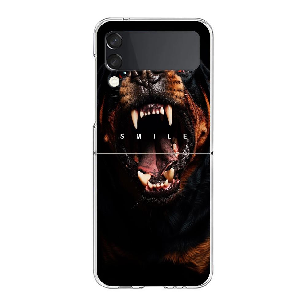 Transparent Phone Case For Samsung Galaxy Z Flip 3 4 5 6 7 Hard Folding PC Z Flip3 Flip4 Cover Rottweiler Dog