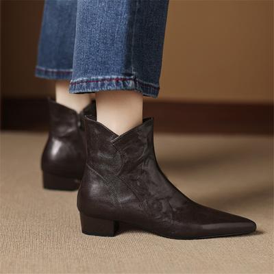 Fashion New Autumn/winter Sheep Leather Women Boots Pointed Toe Shoes for Women Fashion Boots Women Versatile Mid Heels Ankle Boots