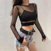 Yuoku Lace Short Long Mesh Lace Net Sheer Long Type Blouse, Length, See-Through, Sleeve, Top, T-Shirt, Midriff-Baring, Top, Lace, Sleeve, Sheer,
