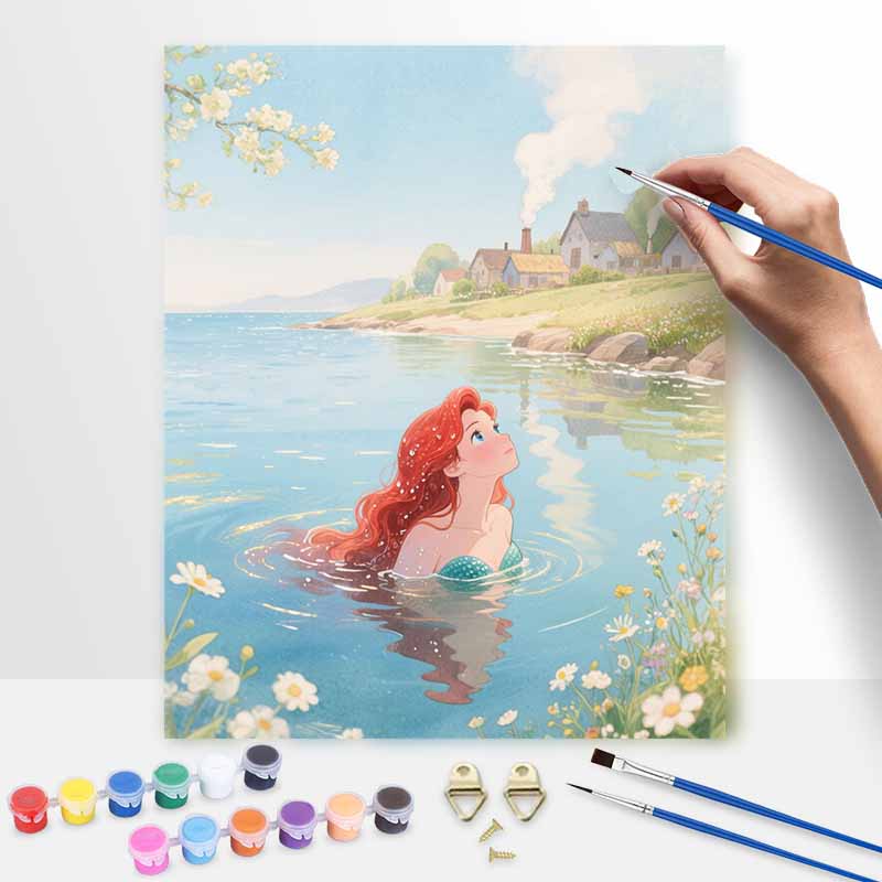 disney little mermaid scenic digital oil painting hand painting kit diy home decoration (76 characters) 20x30cm