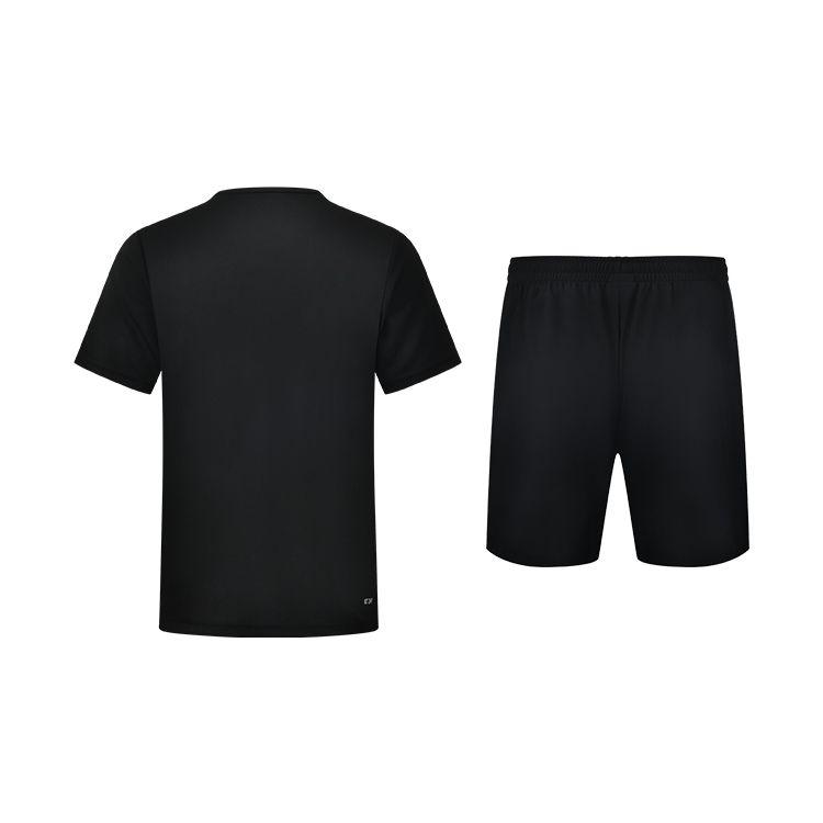 Li-Ning Solid Color Breathable Training Sports Short Sleeve T-Shirt And Shorts Set Men sets Black AHST347-1+AKSS437-1